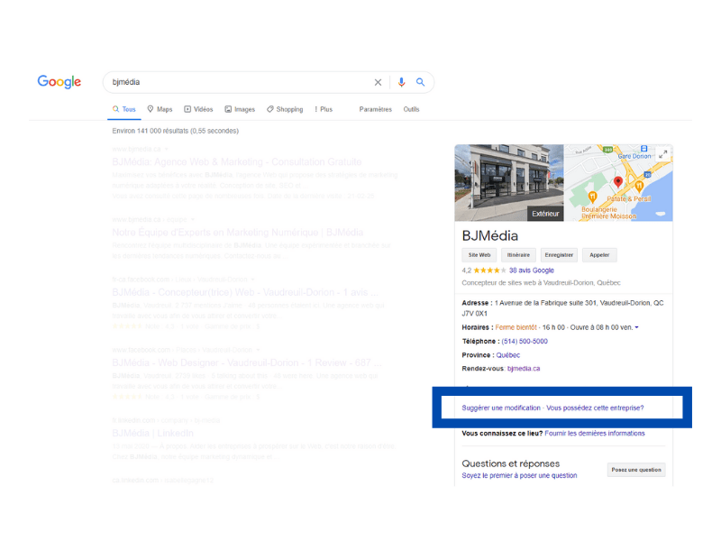 Google My Business Suggérer une modification